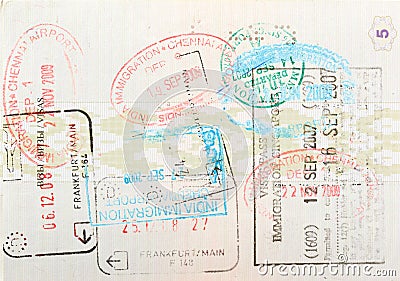 Passport page with immigration stamps Stock Photo