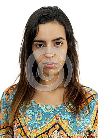 Passport photo of serious egyptian female young adult Stock Photo