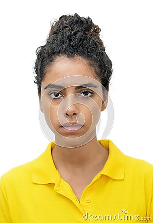 Passport photo of serious mexican female young adult Stock Photo