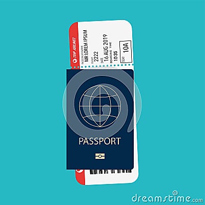 Passport with picket prepared for boarding airplane Vector Illustration