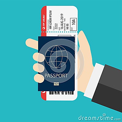 Passport with picket prepared for boarding airplane Vector Illustration