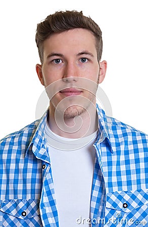 Passport picture of a guy in a checked shirt Stock Photo