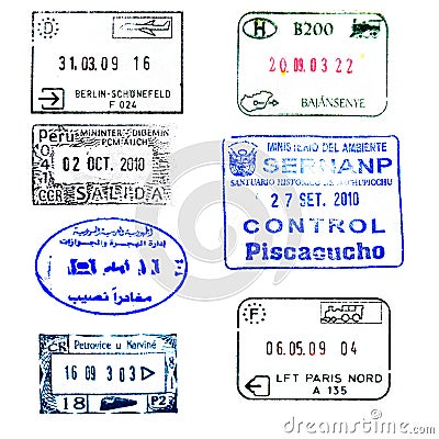 Passport stamp: Peru, Egypt, Germany, Hungary, etc Stock Photo
