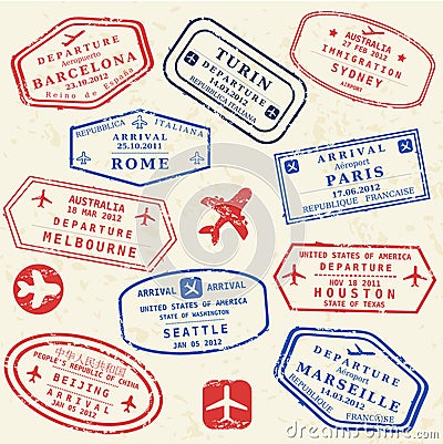 Passport stamp set Vector Illustration