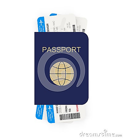 Passport with tickets. Concept icons travel. International document Vector Illustration