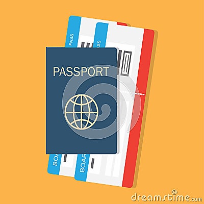 Passport with tickets Vector Illustration