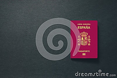 Spain Passport on dark background with copy space - 3D Illustration Stock Photo