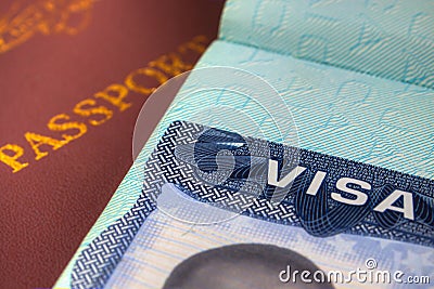 Passport and US Visa for Immigration Stock Photo