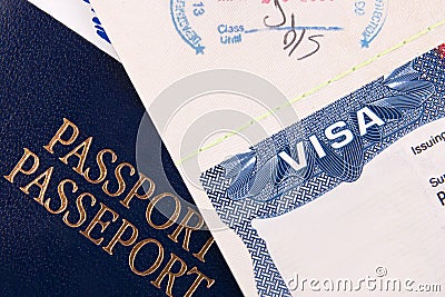 Passport and US Visa Stock Photo