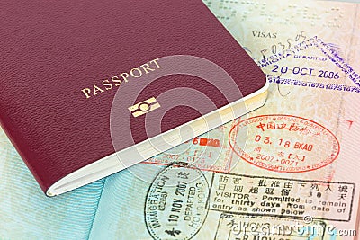 Passport and visa immigration stamps Stock Photo