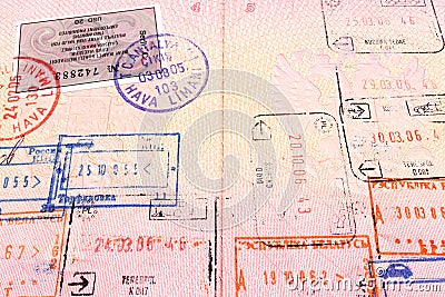 Passport visa and stamps Stock Photo