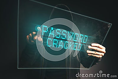 Password cracked, unrecognizable computer hacker stealing p Stock Photo