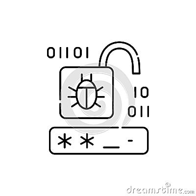 Password cracking line icon. Isolated vector element. Vector Illustration