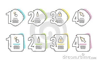 Password encryption, Checkbox and Brandy bottle icons set. Mouse cursor sign. Vector Vector Illustration