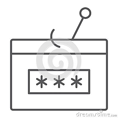 Password fishing thin line icon, security and attack, hack sign, vector graphics, a linear pattern Vector Illustration