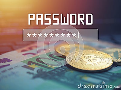 Password input on blurred background screen. Password protection against hackers Stock Photo