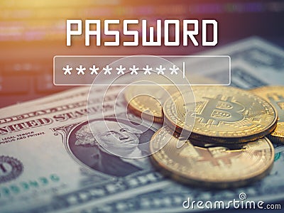 Password input on blurred background screen. Password protection against hackers Stock Photo