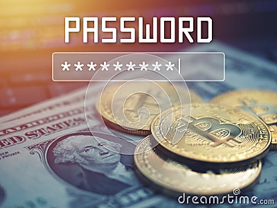 Password input on blurred background screen. Password protection against hackers Stock Photo