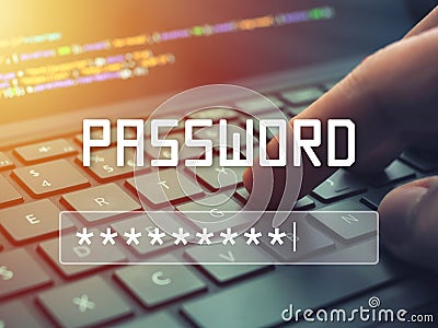 Password input on blurred background screen. Password protection against hackers Stock Photo