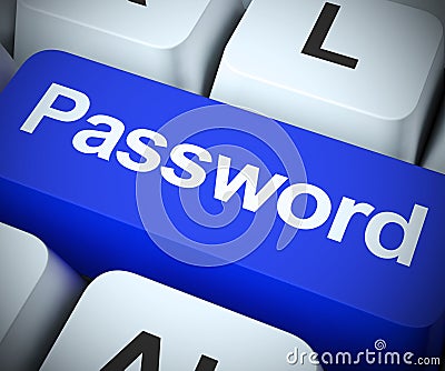 Password key shows access security to enter a computer system - 3d illustration Cartoon Illustration