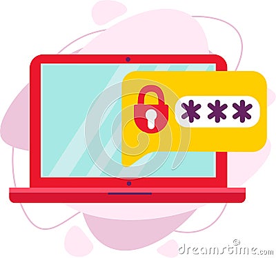 The password on the laptop. The password is protected by a lock. Vector Illustration