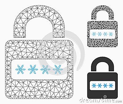 Password Lock Vector Mesh Network Model and Triangle Mosaic Icon Vector Illustration