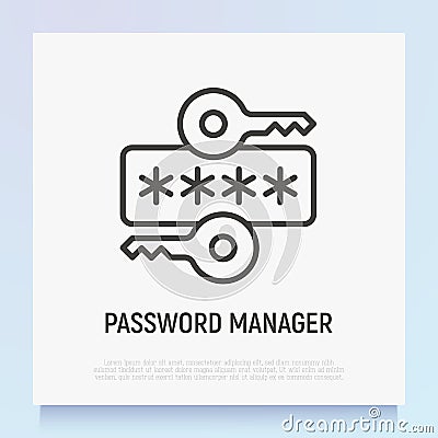 Password manager thin line icon. Key and secret code. Data protection. Modern vector illustration Vector Illustration