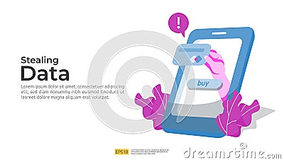 password phishing attack and stealing personal data concept. internet security for web landing page, banner, presentation, social Vector Illustration