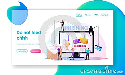 Password Phishing, Hacker Attack Landing Page Template. Hackers Stealing Personal Data. Character Insert Password Online Vector Illustration