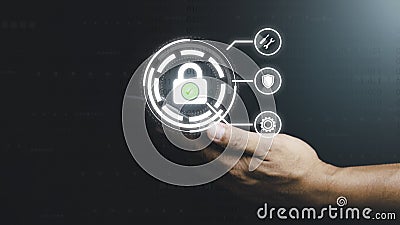 password privacy authentication and authentication, access to cybersecurity information,Businessman logging into cyberspace Stock Photo