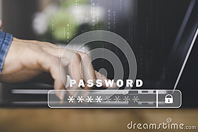 password privacy authentication and authentication, access to cybersecurity information,Businessman logging into cyberspace Stock Photo