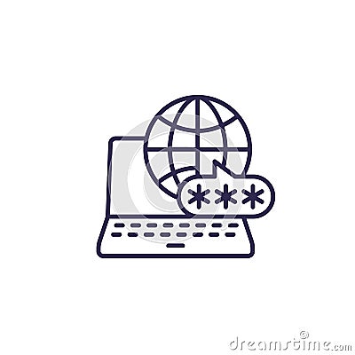 password protected network line icon on white Vector Illustration