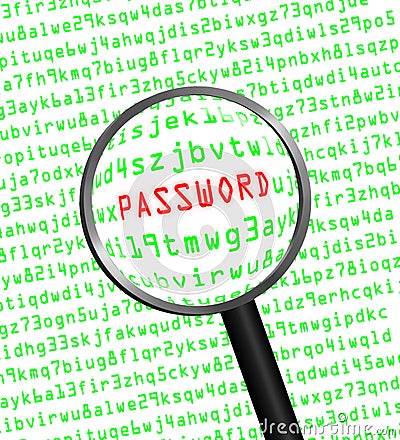 PASSWORD revealed in computer code through a magnifying glass Stock Photo