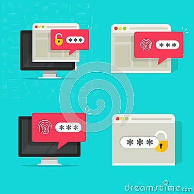Password secure authorization with unlocked and locked website access on computer pc vector icon flat cartoon Vector Illustration