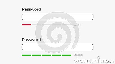 Password weak and strong template. Creation and selection of required security password. Vector Illustration