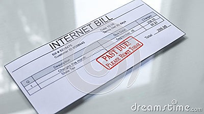 Past due internet bill, seal stamped on document, payment for services, tariff Stock Photo