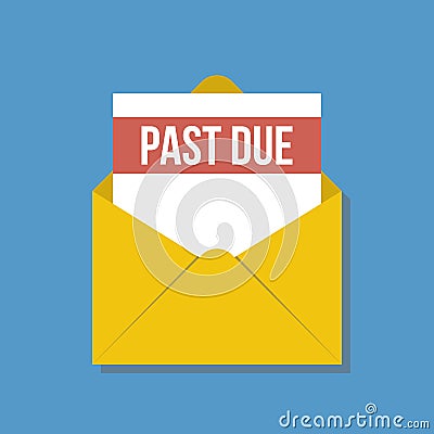 Past due letter in yellow envelope Vector Illustration