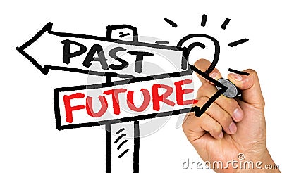 Past or future on signpost hand drawing on whiteboard Stock Photo