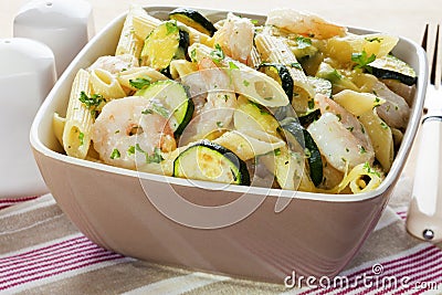 Pasta Bake with Prawns and Zucchini Stock Photo