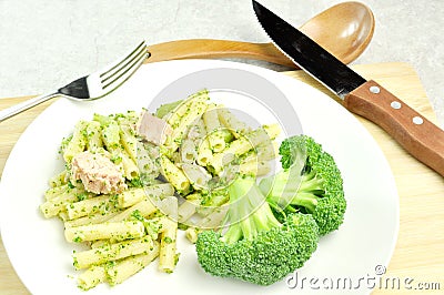 Pasta with broccoli and tunafish Stock Photo