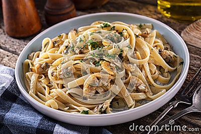 Pasta with Clam Sauce Stock Photo