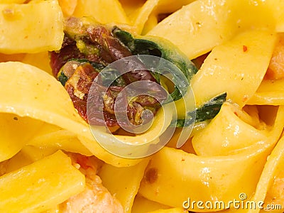 Pasta Collection - Tagliatelle with Salmon, Basil and Dried Tomatoes Stock Photo