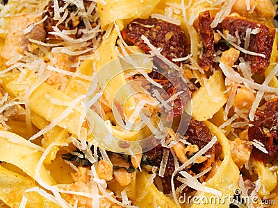 Pasta Collection - Tagliatelle with Salmon, Basil and Dried Tomatoes Stock Photo