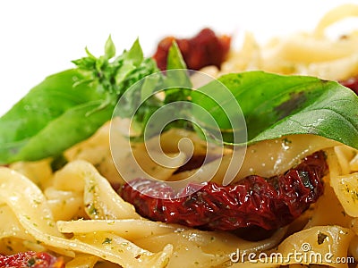 Pasta Collection - Tagliatelle with Salmon, Basil and Dried Tomatoes Stock Photo
