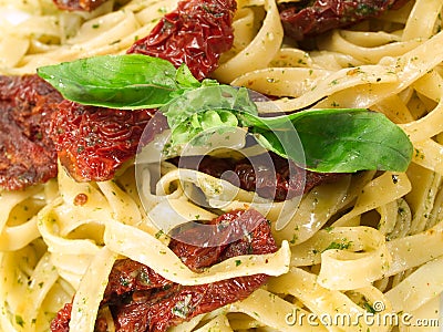 Pasta Collection - Tagliatelle with Salmon, Basil and Dried Tomatoes Stock Photo