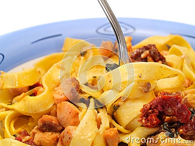 Pasta Collection - Tagliatelle with Salmon, Basil and Dried Tomatoes Stock Photo