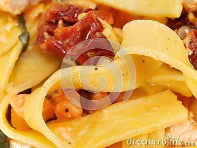 Pasta Collection - Tagliatelle with Salmon, Basil and Dried Tomatoes Stock Photo