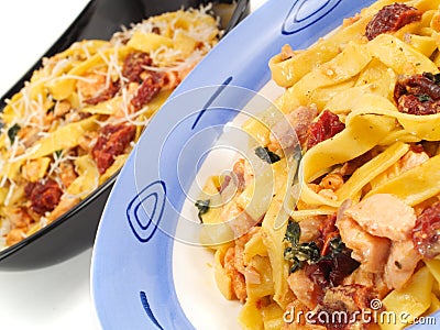 Pasta Collection - Tagliatelle with Salmon, Basil and Dried Tomatoes Stock Photo