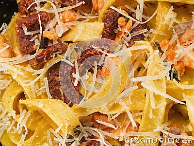 Pasta Collection - Tagliatelle with Salmon, Basil and Dried Tomatoes Stock Photo