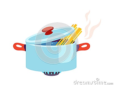 Pasta Cooking In Pot Vector Illustration